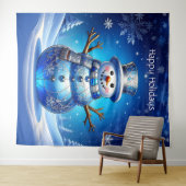 Blue Snowman Snowflakes Holiday Backdrop Wandteppich (Beispiel (Horizontal))