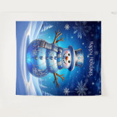Blue Snowman Snowflakes Holiday Backdrop Wandteppich (Vorderseite (Horizontal))