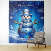 Blue Snowman Snowflakes Holiday Backdrop Wandteppich (Beispiel)
