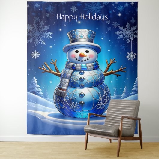 Blue Snowman Snowflakes Holiday Backdrop Wandteppich (Beispiel)