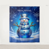 Blue Snowman Snowflakes Holiday Backdrop Wandteppich (Vorderseite)