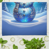 Blue Snowman Snowflakes Holiday Kitchen Towel Geschirrtuch (Gefaltet)