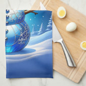 Blue Snowman Snowflakes Holiday Kitchen Towel Geschirrtuch (Viertel Falte)