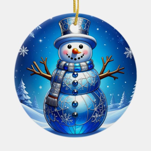 Blue Snowman Snowflakes Holiday Ornament (Vorne)