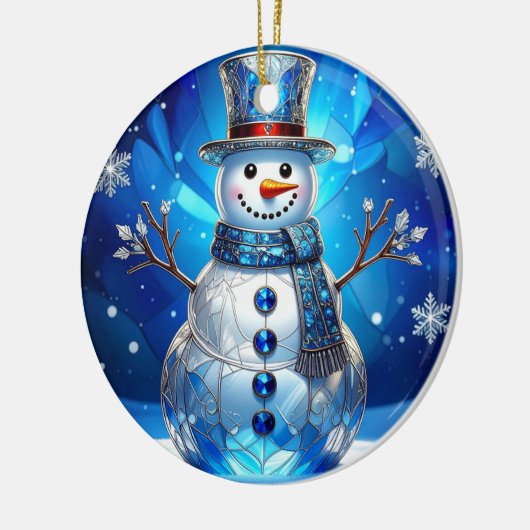 Blue Snowman Snowflakes Holiday Ornament (Links)