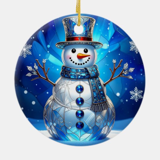 Blue Snowman Snowflakes Holiday Ornament (Hinten)