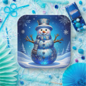 Blue Snowman Snowflakes Holiday Paper Plate Pappteller (Party)