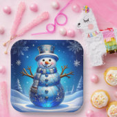 Blue Snowman Snowflakes Holiday Paper Plate Pappteller (Party)