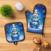 Blue Snowman Snowflakes Ofenhandschuh & Topflappen-Set (Oben Unten)