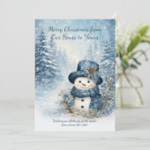 Blue Snowman Trees From Our House to Yours | Einladung (Stehend Vorderseite)