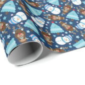 Blue Snowman und Blue Christmas Tree Geschenkpapier (Rolleneckpunkt)