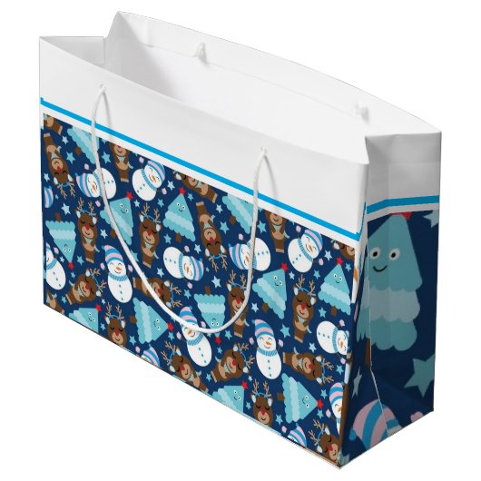 Blue Snowman und Blue Christmas Tree Geschenktasch Große Geschenktüte (Rückseite Schrägansicht)