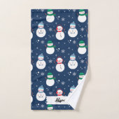 Blue Snowman Weihnachtsmuster mit Namen Badhandtuch Set (Handtuch)