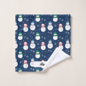 Blue Snowman Weihnachtsmuster mit Namen Badhandtuch Set (Waschlappen)