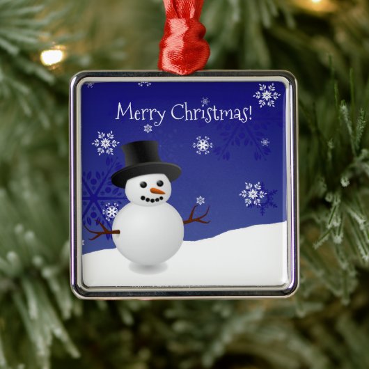 Blue Snowman Winter Scene Keramik Ornament Aus Metall (Baum)