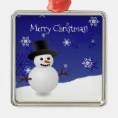 Blue Snowman Winter Scene Keramik Ornament Aus Metall (Vorne)
