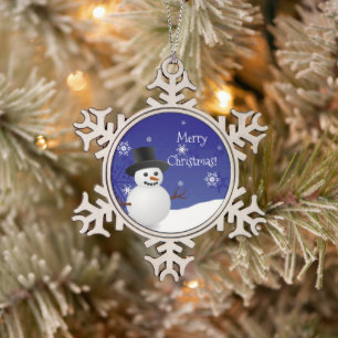 Blue Snowman Winter Scene Snowflake Ornament