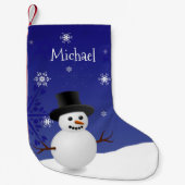 Blue Snowman Winter Scene Weihnachtsfest Strumpf Kleiner Weihnachtsstrumpf (Vorderseite)