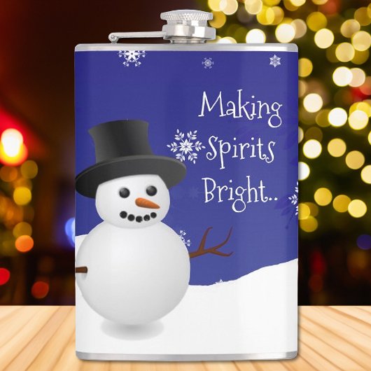 Blue Snowman Winter Scene Weihnachtsflasche Flachmann