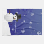 Blue Snowman Winter Scene Weihnachtsküche Handtuch (Horizontal)
