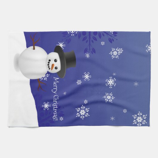 Blue Snowman Winter Scene Weihnachtsküche Handtuch (Horizontal)