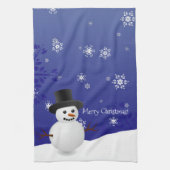 Blue Snowman Winter Scene Weihnachtsküche Handtuch (Vertikal)