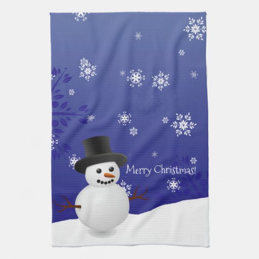 Blue Snowman Winter Scene Weihnachtsküche Handtuch (Vertikal)