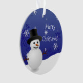 Blue Snowman Winter Scene Weihnachtsschmuck Ornament (Vorderseite)