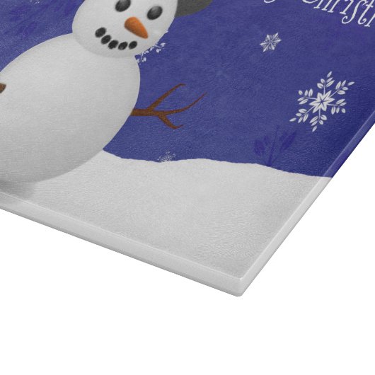 Blue Snowman Winter Scene Weihnachtsschneider Schneidebrett (Ecke)