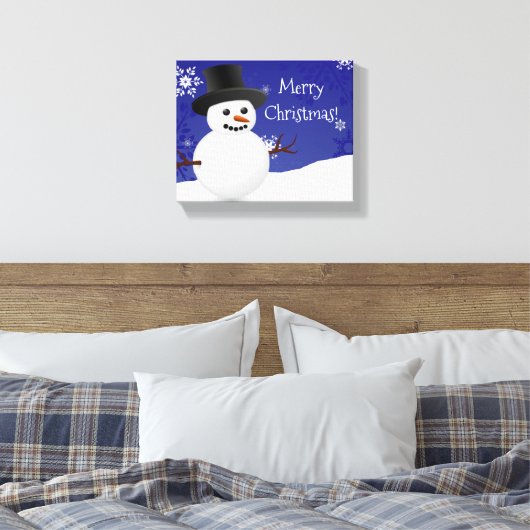Blue Snowman Winter Szene Weihnachtscanvas Print Leinwanddruck (Insitu (Schlafzimmer))
