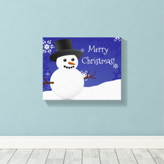 Blue Snowman Winter Szene Weihnachtscanvas Print Leinwanddruck (Insitu (Holzboden))