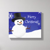 Blue Snowman Winter Szene Weihnachtscanvas Print Leinwanddruck (Vorderseite)
