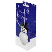 Blue Snowman Winter Szene Weihnachtswein Geschenkt Geschenktüte Für Weinflaschen (Vorderseite Schrägansicht)