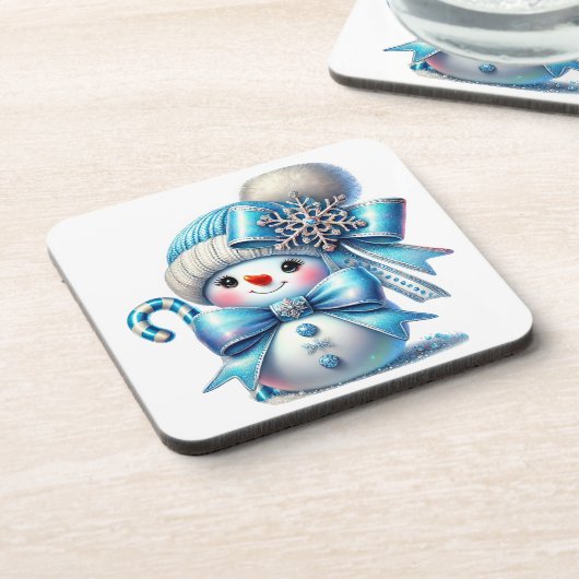 Blue Snowman Winter Time Getränkeuntersetzer (Linke Seite)