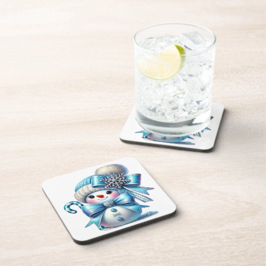 Blue Snowman Winter Time Getränkeuntersetzer (Rechte Seite)