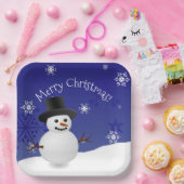 Blue Snowman Winterlandschaft Weihnachtsdruckplatt Pappteller (Party)
