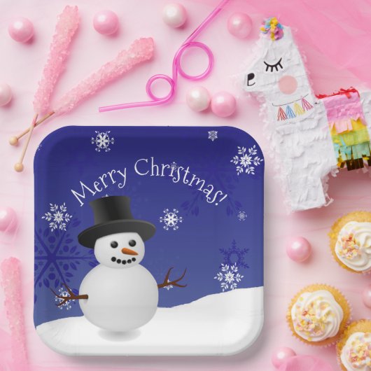 Blue Snowman Winterlandschaft Weihnachtsdruckplatt Pappteller (Party)