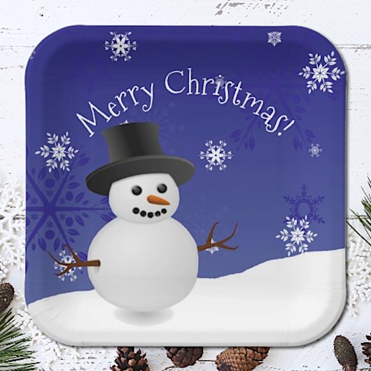 Blue Snowman Winterlandschaft Weihnachtsdruckplatt Pappteller