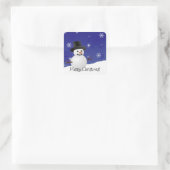 Blue Snowman Winterlandschaft Weihnachtssticker Quadratischer Aufkleber (Tasche)