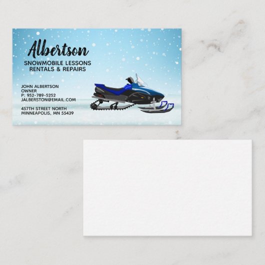 Blue Snowmobile Mietunterricht Business Cards Visitenkarte (Vorne/Hinten)