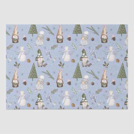 Blue Snowy Forest Christmas Gnomes Pattern Seidenpapier (Vorderseite)
