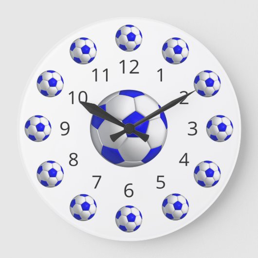 Blue Soccer Ball Atom Uhr mit Zahlen (Vorderseite)