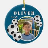 Blue Soccer Ball Foto Keramik Ornament (Vorne)