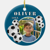 Blue Soccer Ball Foto Keramik Ornament (Hinten)
