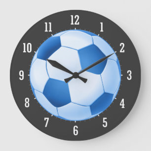 Blue Soccer Ball Große Wanduhr