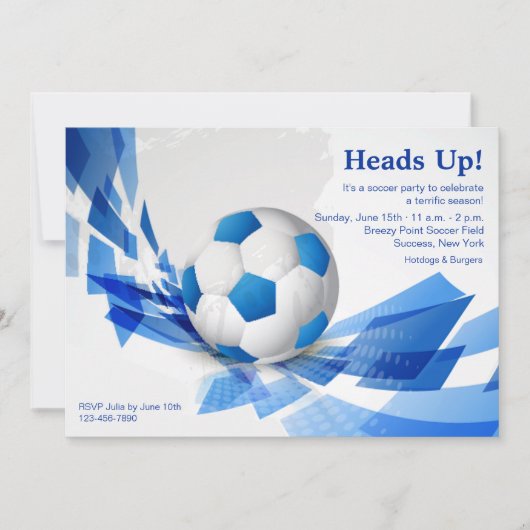 Blue Soccer Ball Party Einladung (Vorderseite)