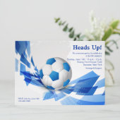 Blue Soccer Ball Party Einladung (Stehend Vorderseite)