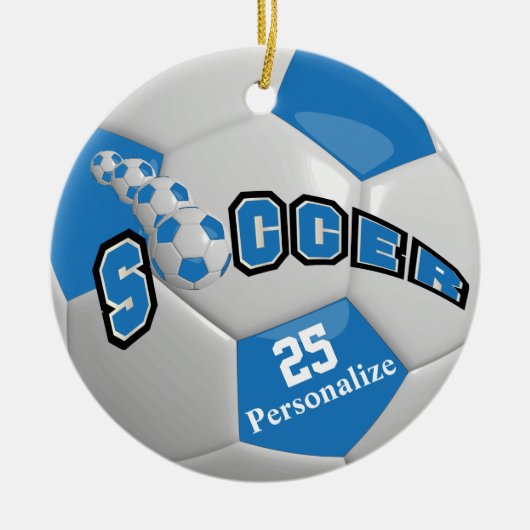 Blue Soccer Ball | Personalisieren Keramikornament (Vorne)