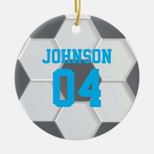 Blue Soccer Ball Weihnachten Keramik Ornament (Vorne)