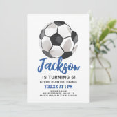 Blue Soccer Boy Birthday Einladung (Stehend Vorderseite)